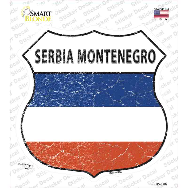 HS-390s-M Serbia Montenegro Flag Novelty Highway Shield Sticker Decal - Medium