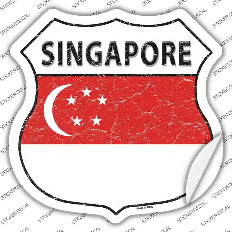 HS-394s-S Singapore Flag Novelty Highway Shield Sticker Decal - Small