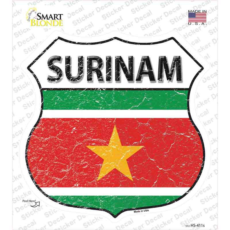 HS-411s-M Surinam Flag Novelty Highway Shield Sticker Decal - Medium