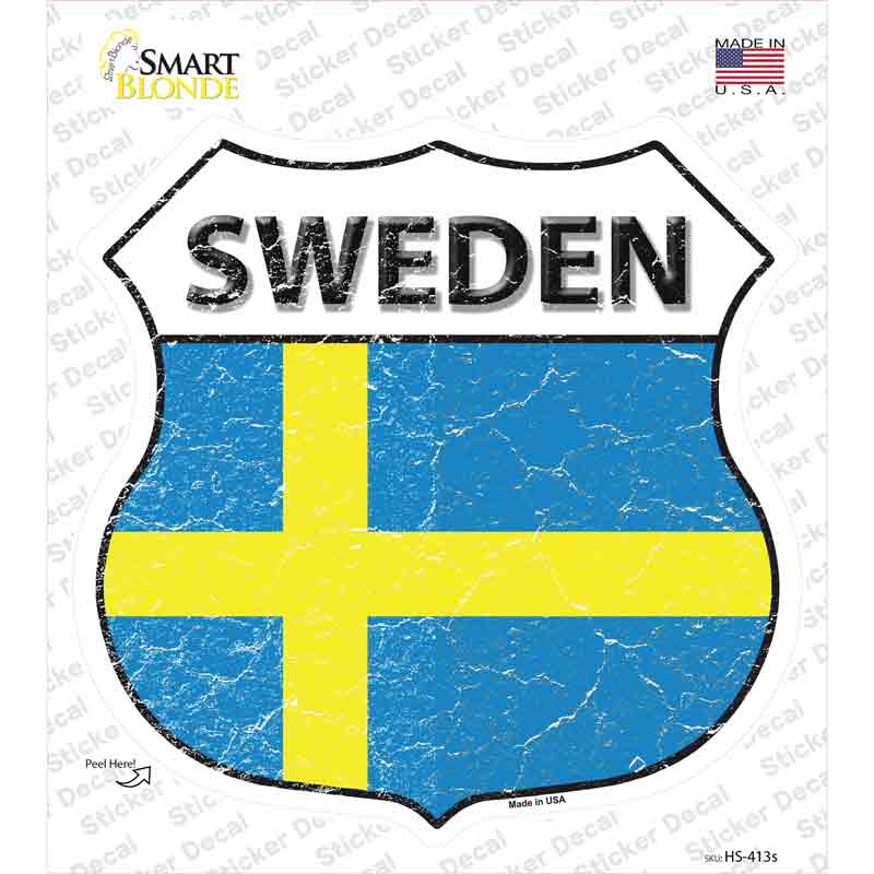 HS-413s-M Sweden Flag Novelty Highway Shield Sticker Decal - Medium