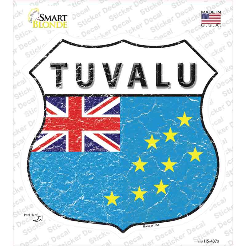 HS-437s-M Tuvalu Flag Novelty Highway Shield Sticker Decal - Medium