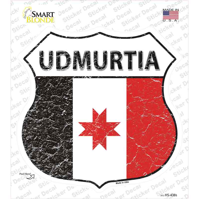 HS-438s-M Udmurtia Flag Novelty Highway Shield Sticker Decal - Medium