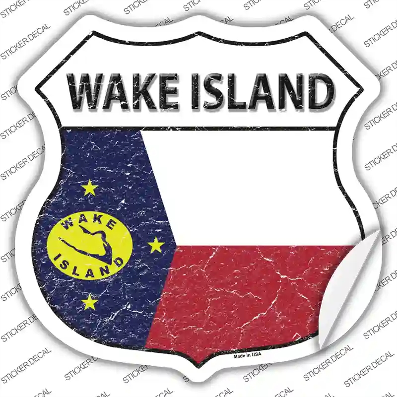 HS-454s-XL Wake Island Flag Novelty Highway Shield Sticker Decal - Extra Large