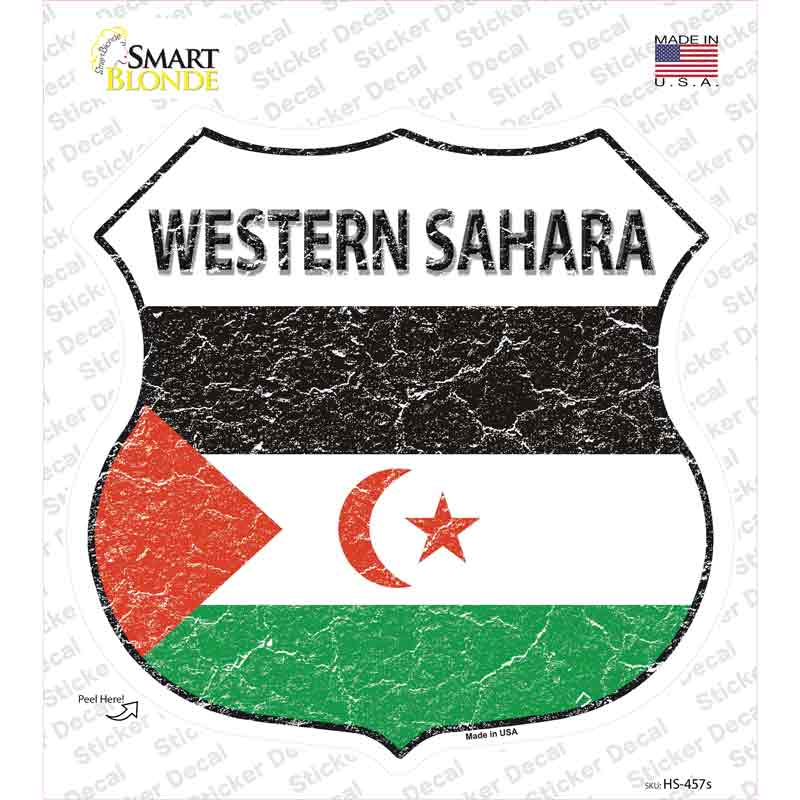HS-457s-M Western Sahara Flag Novelty Highway Shield Sticker Decal - Medium