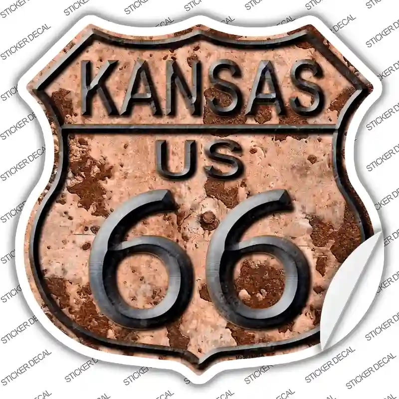 HS-489s-XL Kansas Route 66 Rusty Novelty Highway Shield Sticker Decal - Extra Large