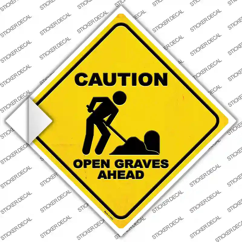CX-375s-S Caution Open Graves Ahead Novelty Diamond Sticker Decal - Small