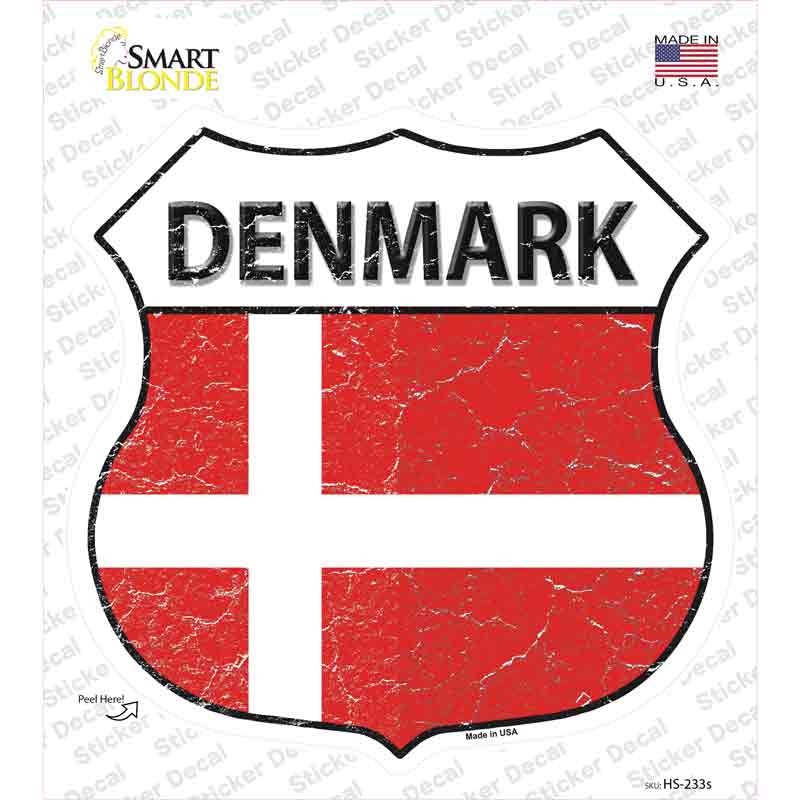 HS-233s-M Denmark Flag Novelty Highway Shield Sticker Decal - Medium