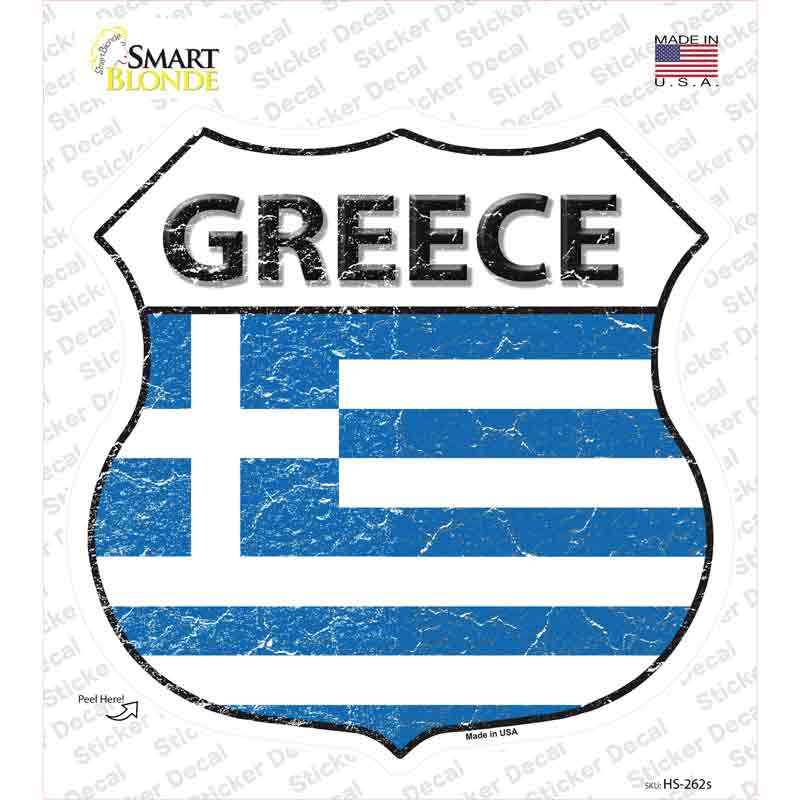 HS-262s-M Greece Flag Novelty Highway Shield Sticker Decal - Medium