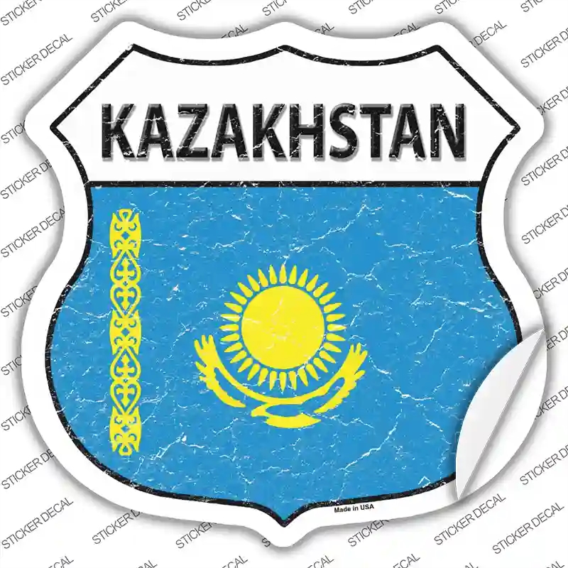 HS-297s-L Kazakhstan Flag Novelty Highway Shield Sticker Decal - Large