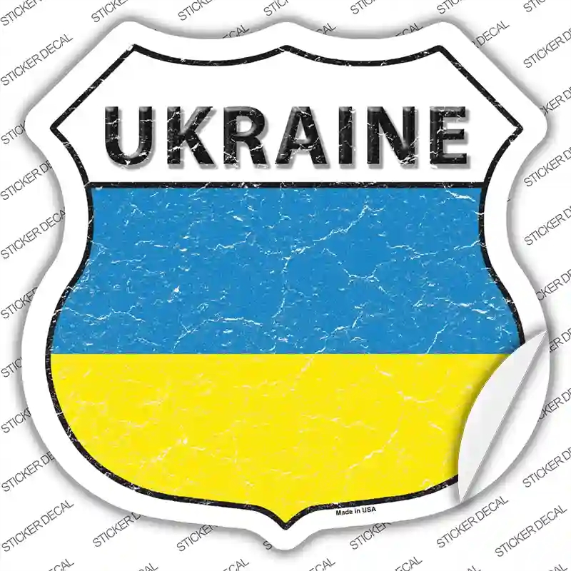 HS-440s-S Ukraine Flag Novelty Highway Shield Sticker Decal - Small
