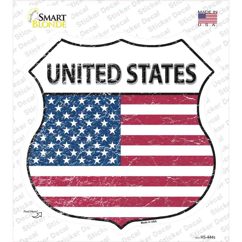 HS-444s-M United States Flag Novelty Highway Shield Sticker Decal - Medium