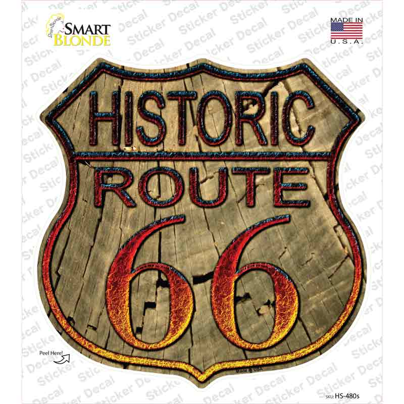 HS-480s-M Historic Route 66 Wood Novelty Highway Shield Sticker Decal - Medium