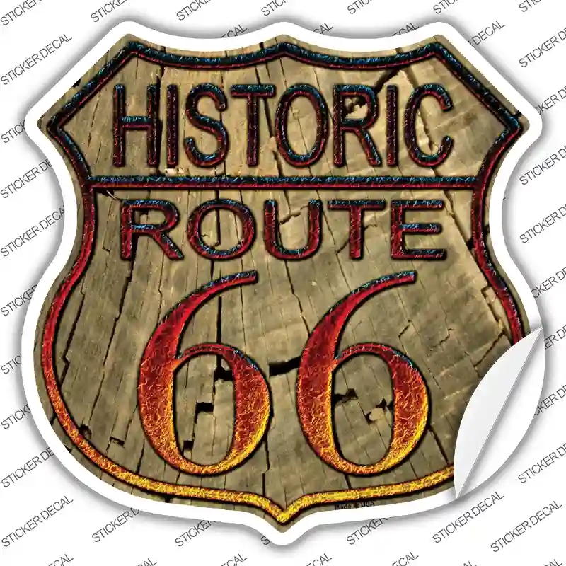 HS-480s-S Historic Route 66 Wood Novelty Highway Shield Sticker Decal - Small