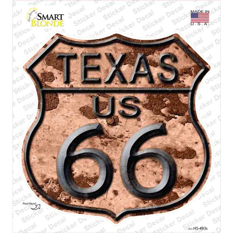 HS-493s-M Texas Route 66 Rusty Novelty Highway Shield Sticker Decal - Medium