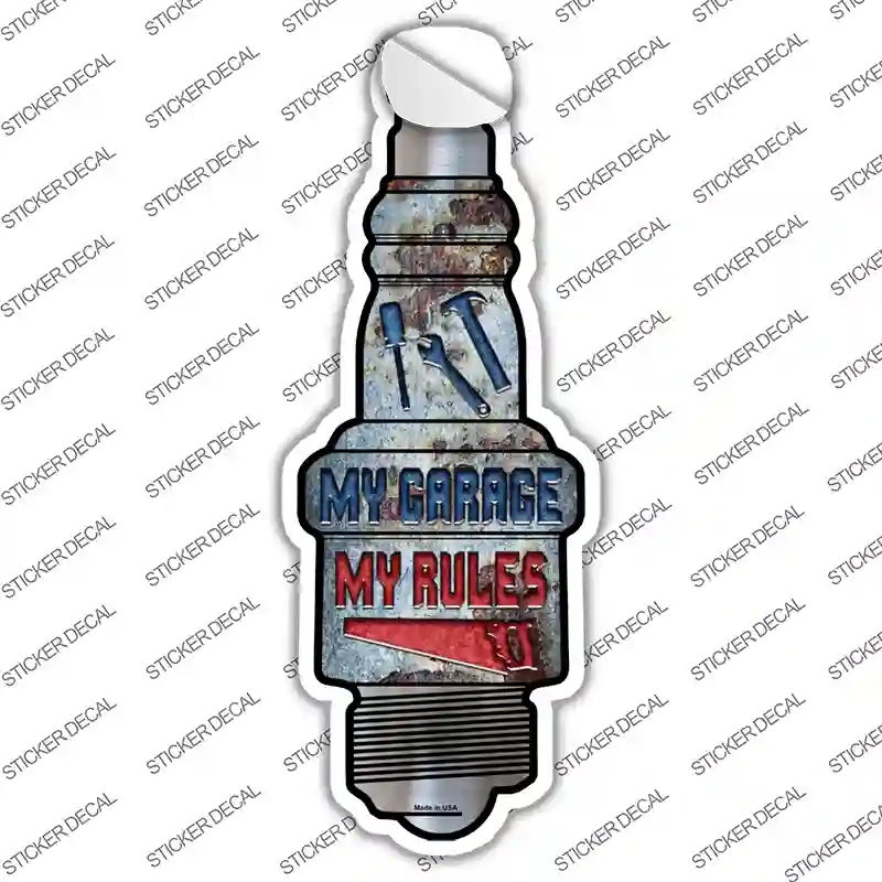 J-076s-L My Garage My Rules Novelty Spark Plug Sticker Decal - Large