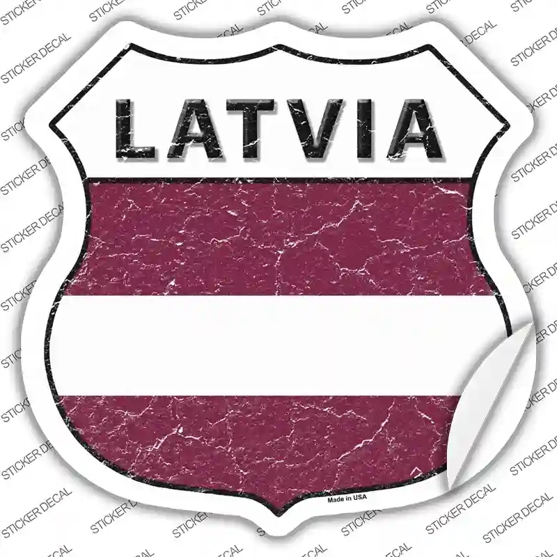 HS-308s-L Latvia Flag Novelty Highway Shield Sticker Decal - Large