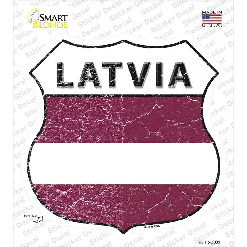 HS-308s-M Latvia Flag Novelty Highway Shield Sticker Decal - Medium