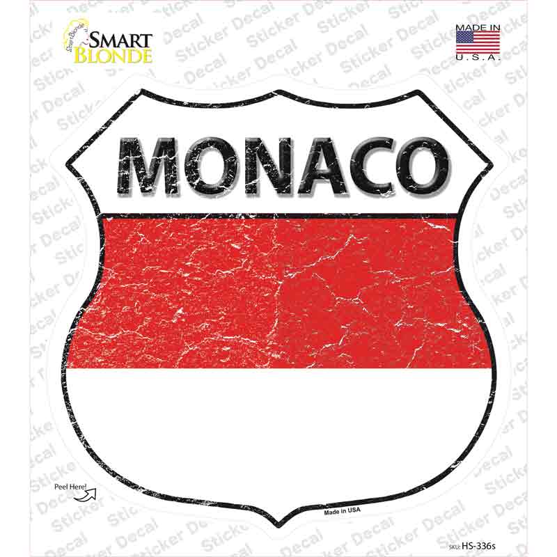 HS-336s-M Monaco Flag Novelty Highway Shield Sticker Decal - Medium