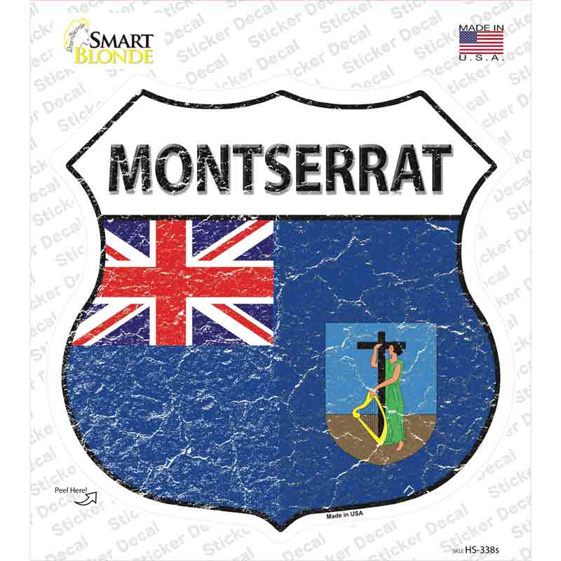 HS-338s-M Montserrat Flag Novelty Highway Shield Sticker Decal - Medium