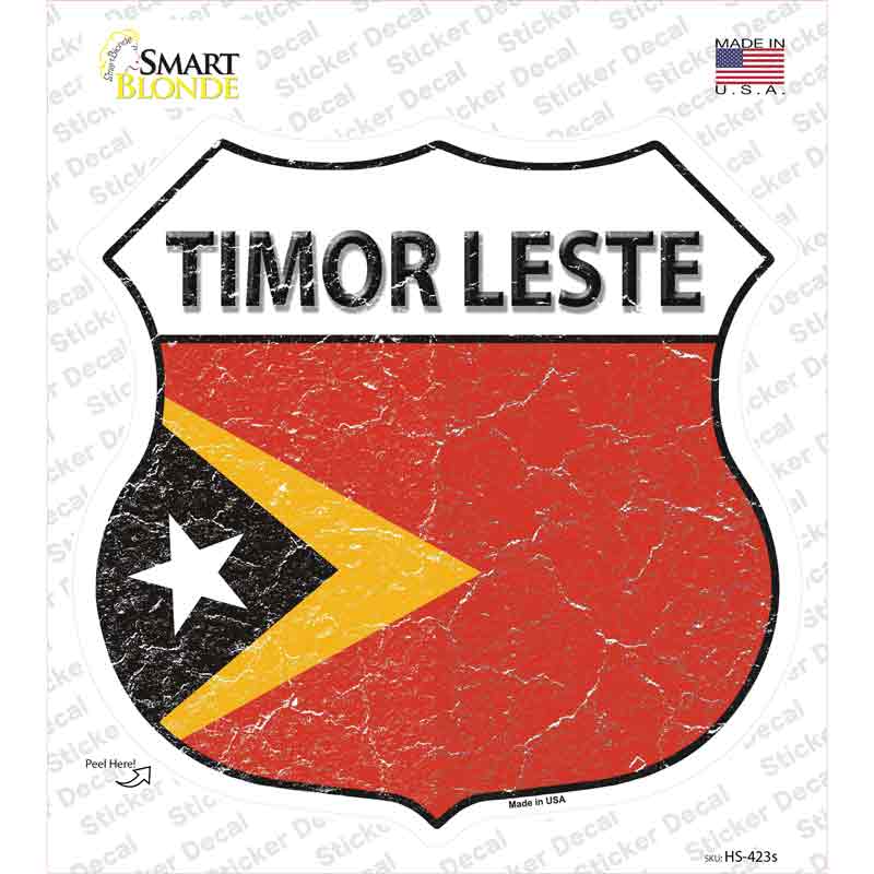 HS-423s-M Timor Leste Flag Novelty Highway Shield Sticker Decal - Medium