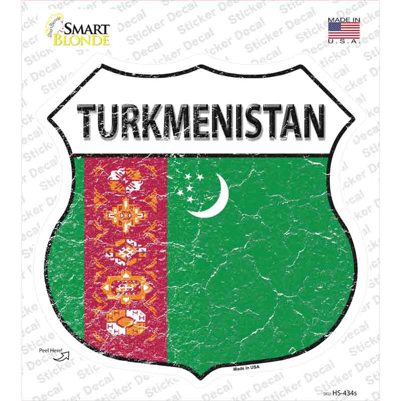 HS-434s-M Turkmenistan Flag Novelty Highway Shield Sticker Decal - Medium