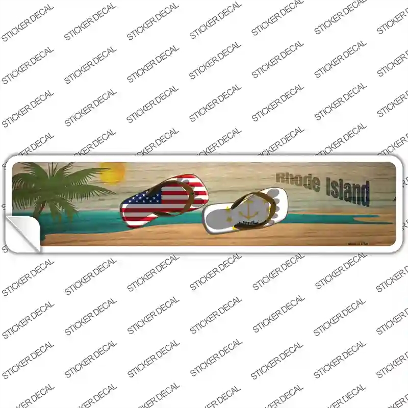 K-1512s-S Rhode Island & US Flag Novelty Narrow Sticker Decal - Small