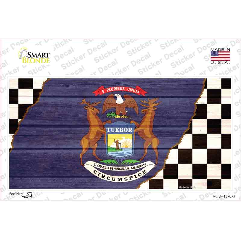 LP-13707s-M Michigan Racing Flag Novelty Sticker Decal - Medium