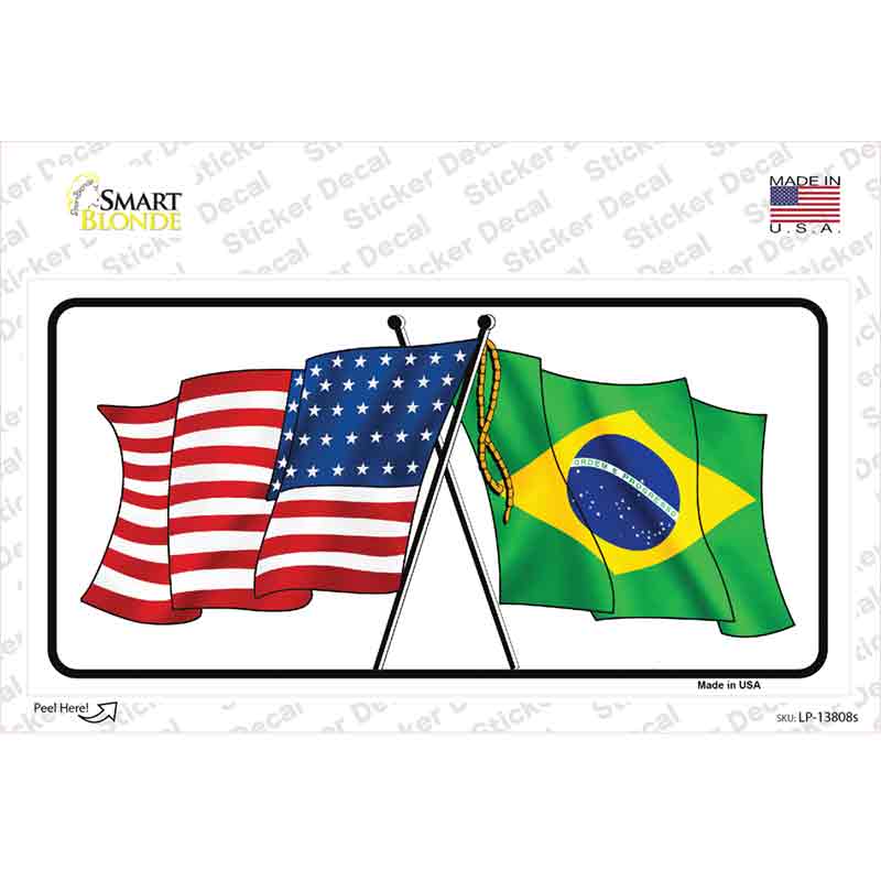 LP-13808s-M Brazil USA Crossed Flags Novelty Sticker Decal - Medium