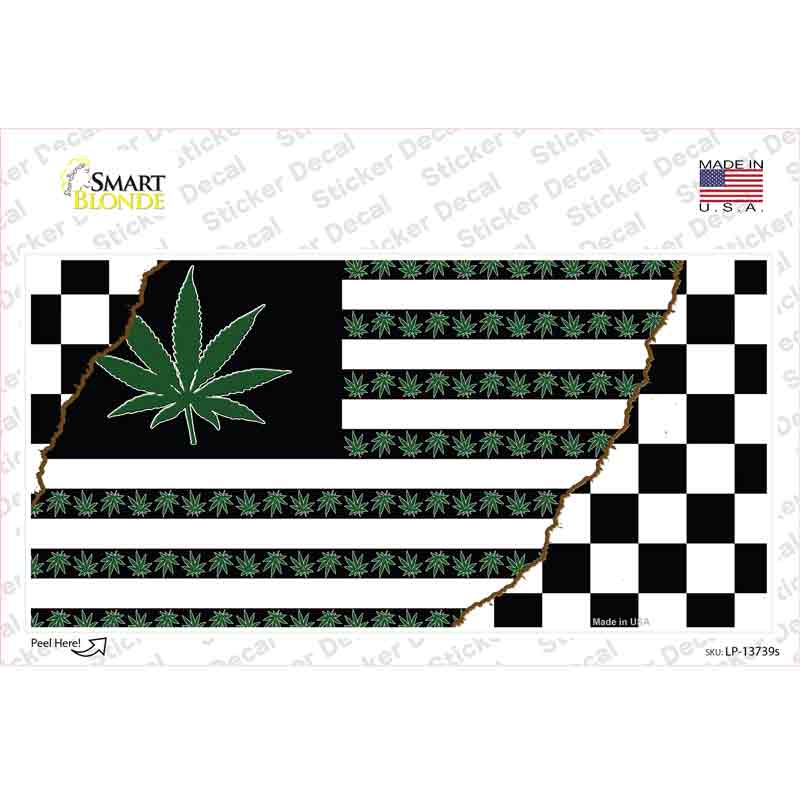 LP-13739s-M Weed American Racing Flag Novelty Sticker Decal - Medium