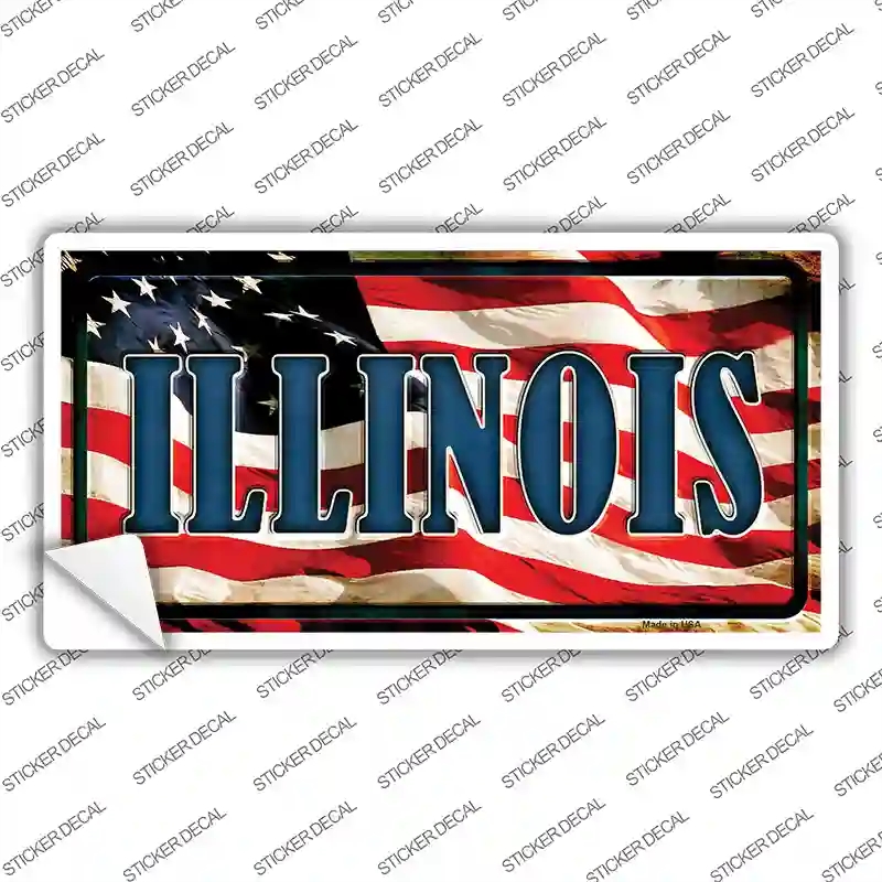 LP-3624s-L Illinois on American Flag Novelty Sticker Decal - Large