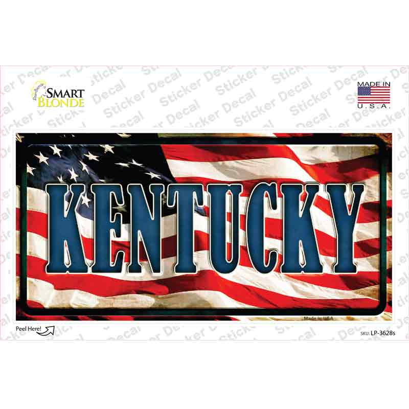 LP-3628s-M Kentucky on American Flag Novelty Sticker Decal - Medium