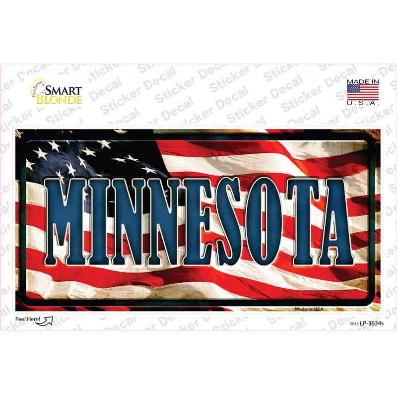 LP-3634s-M Minnesota on American Flag Novelty Sticker Decal - Medium