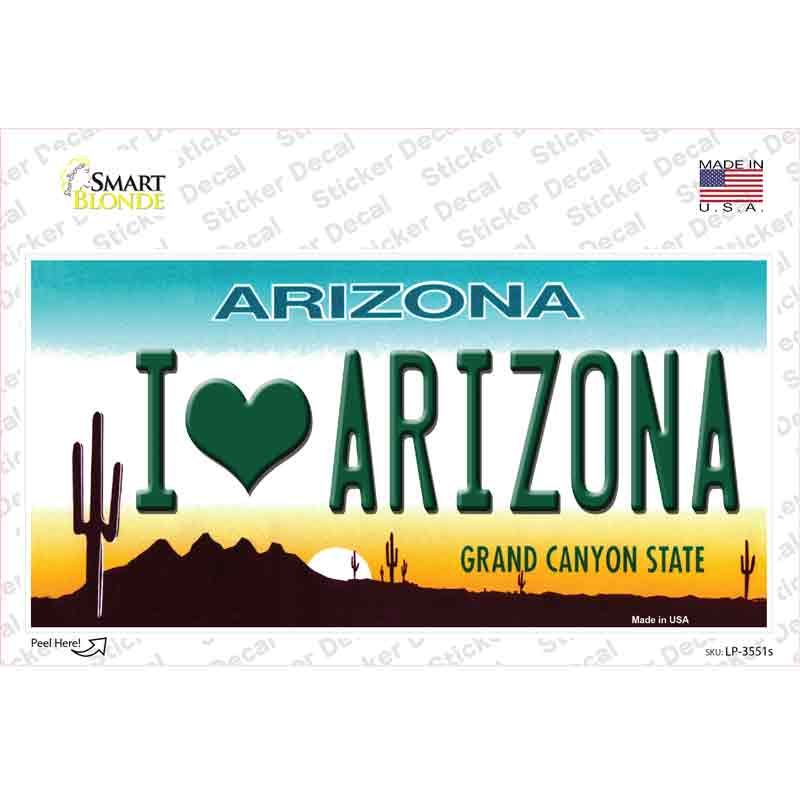 LP-3551s-M I Love Arizona Background Novelty Sticker Decal - Medium
