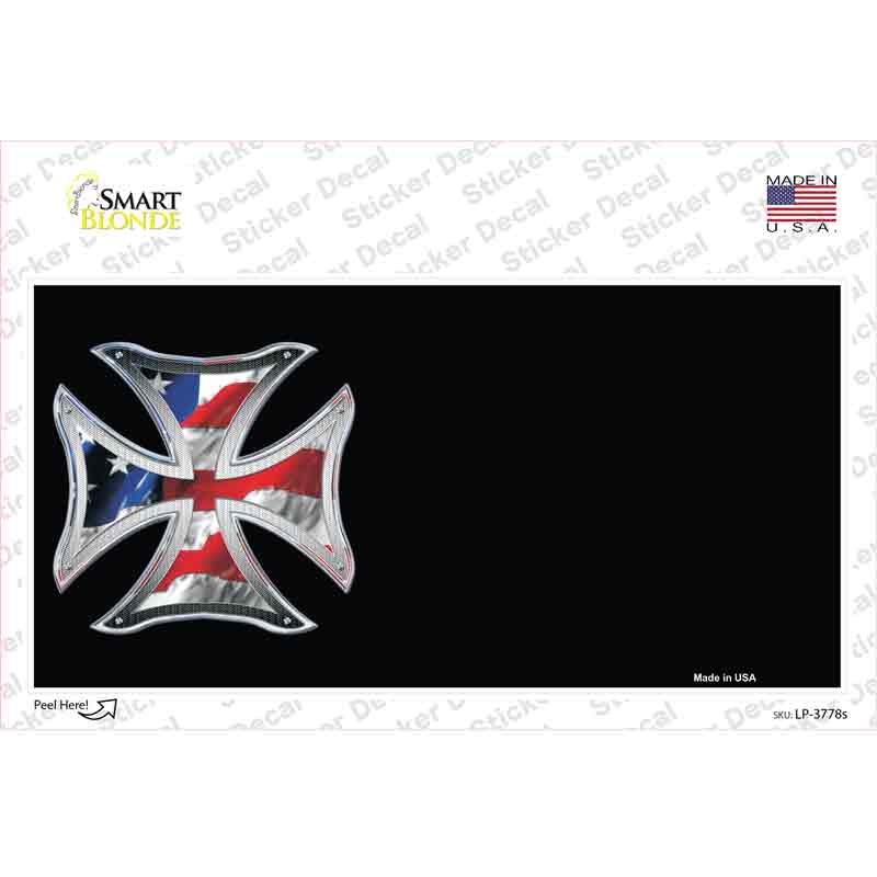 LP-3778s-M American Flag Maltese Cross Offset Novelty Sticker Decal - Medium