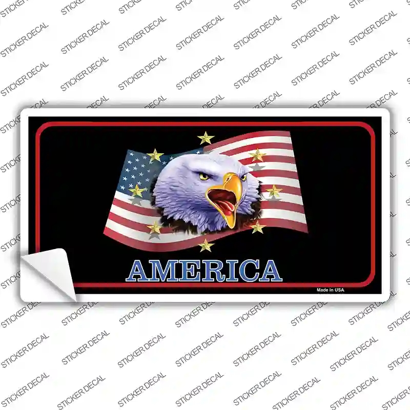LP-4051s-S Waving Flag Bald Eagle Black Novelty Sticker Decal - Small