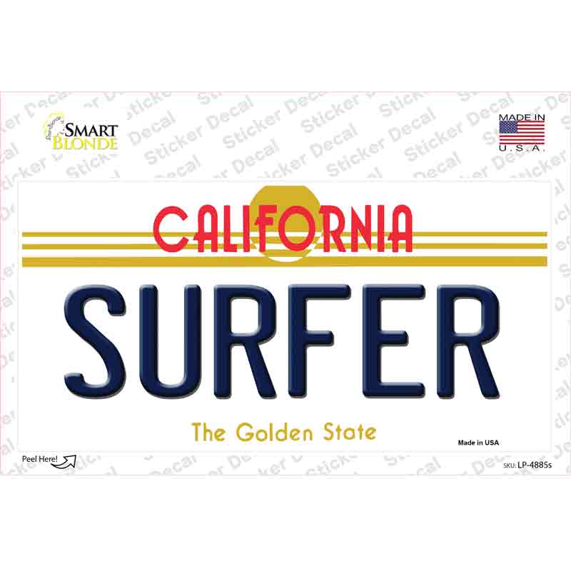 LP-4885s-M Surfer California Novelty Sticker Decal - Medium