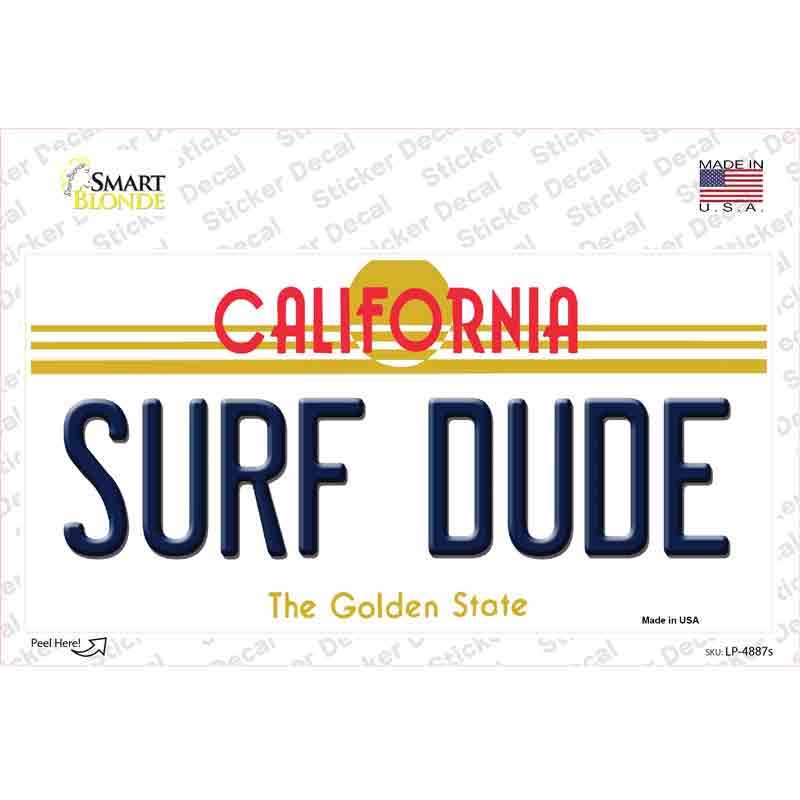 LP-4887s-M Surf Dude California Novelty Sticker Decal - Medium