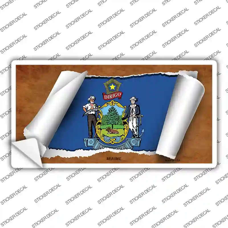 LP-9025s-S Maine Flag Scroll Novelty Sticker Decal - Small