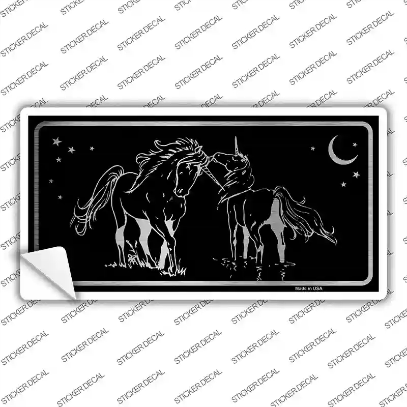 LPC-1084s-L Unicorns Black Brushed Chrome Novelty Sticker Decal - Large