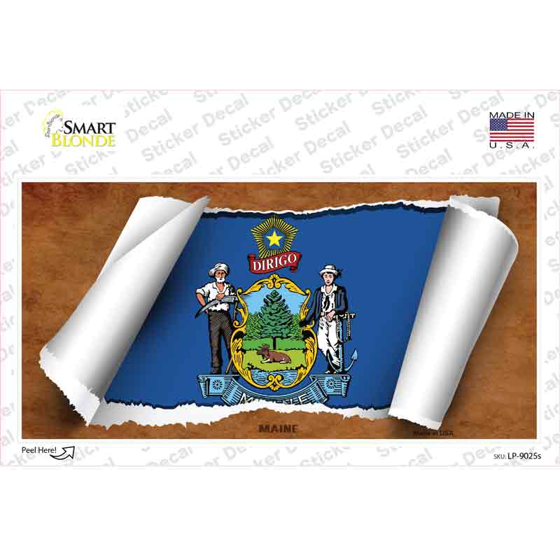 LP-9025s-M Maine Flag Scroll Novelty Sticker Decal - Medium