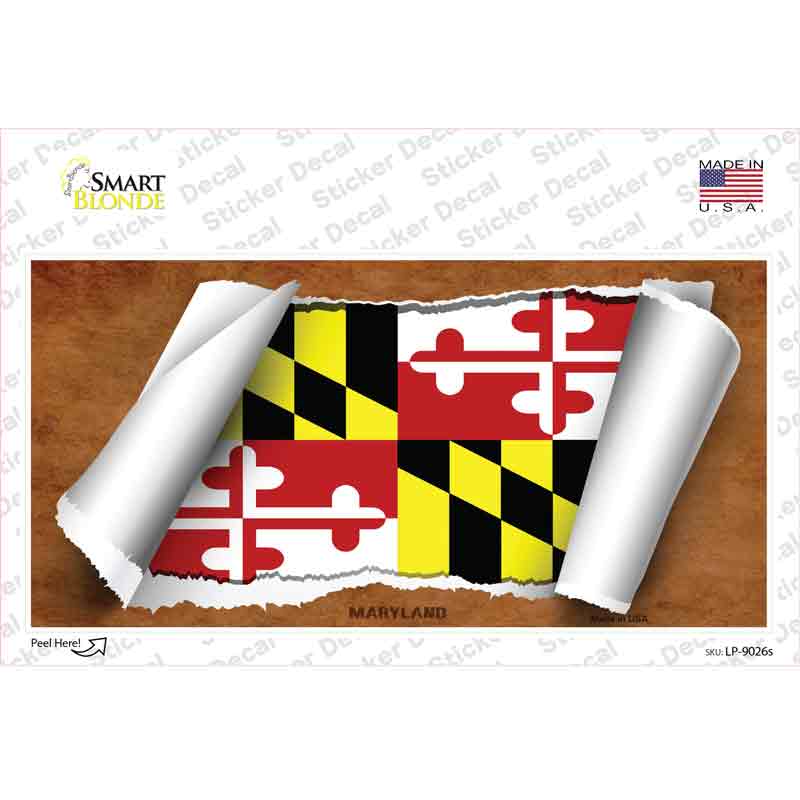 LP-9026s-M Maryland Flag Scroll Novelty Sticker Decal - Medium