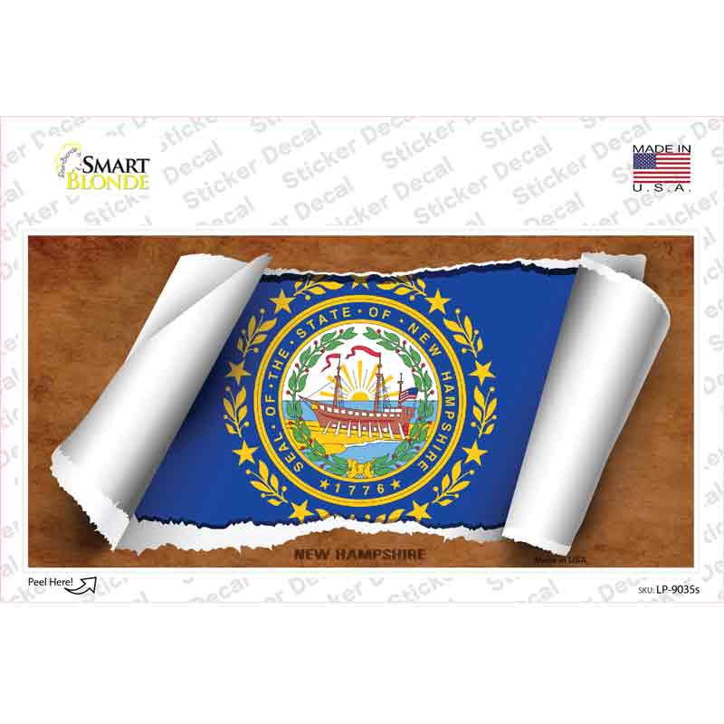 LP-9035s-M   Hampshire Flag Scroll Novelty Sticker Decal - Medium