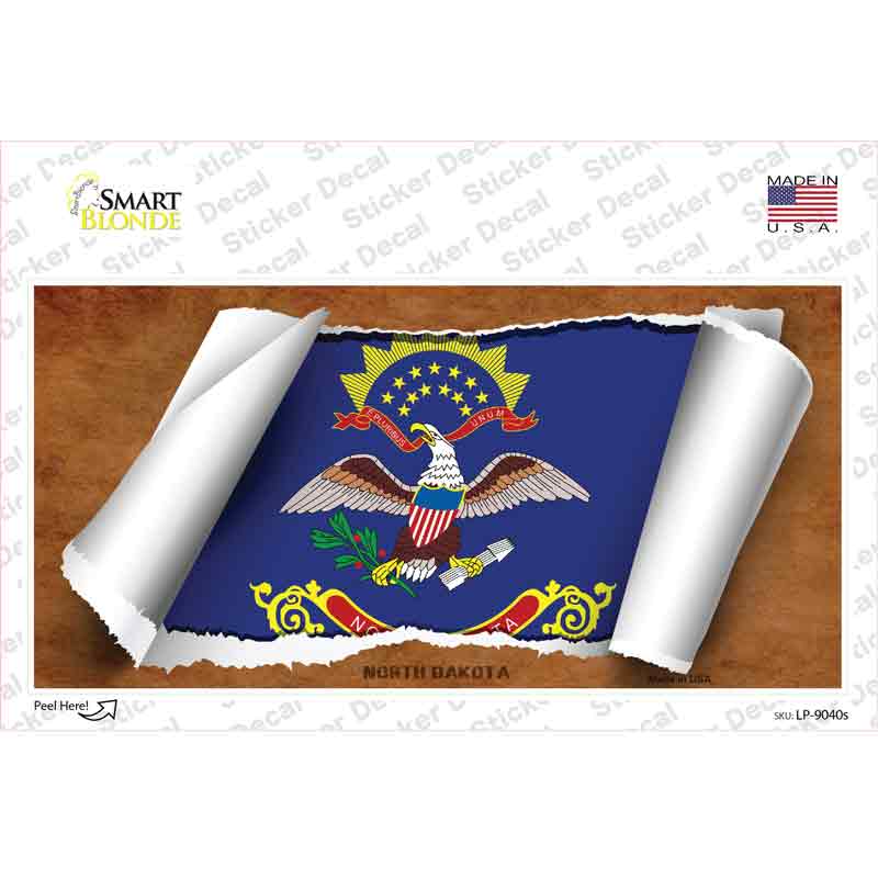 LP-9040s-M North Dakota Flag Scroll Novelty Sticker Decal - Medium