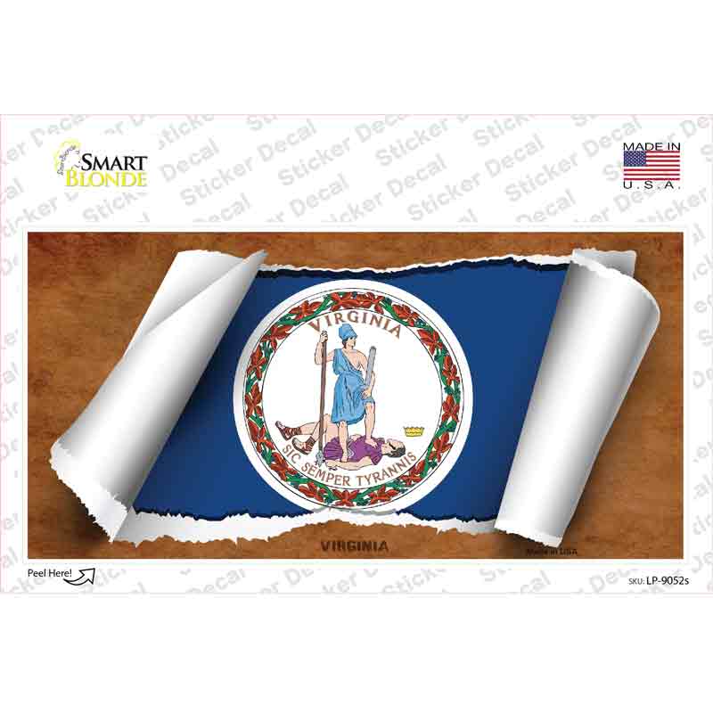 LP-9052s-M Virginia Flag Scroll Novelty Sticker Decal - Medium