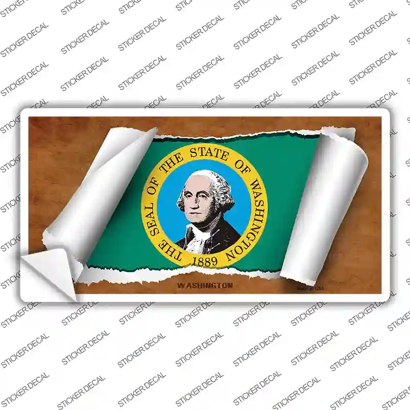 LP-9053s-L Washington Flag Scroll Novelty Sticker Decal - Large