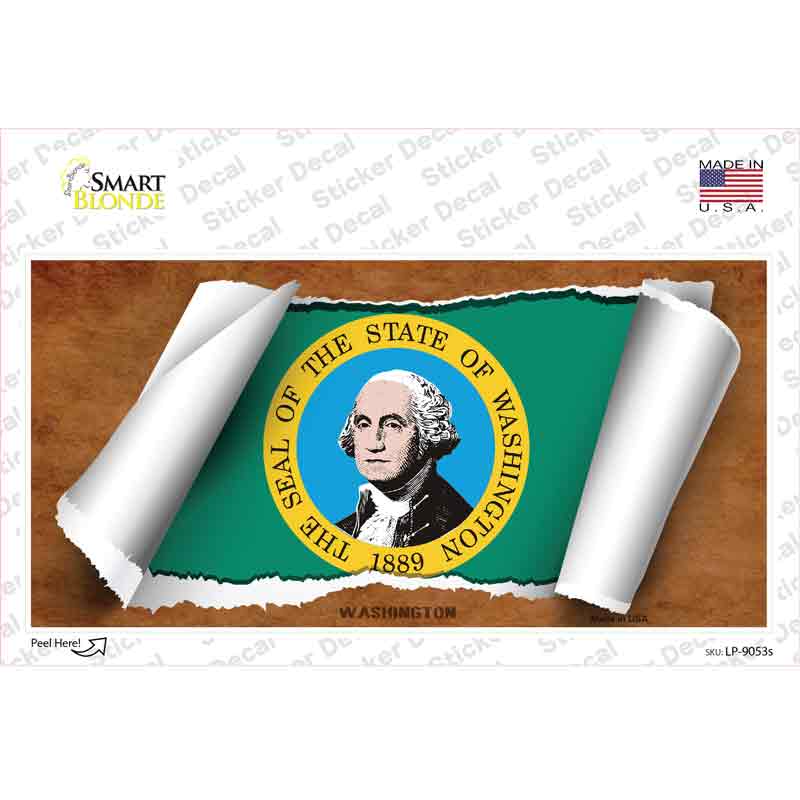 LP-9053s-M Washington Flag Scroll Novelty Sticker Decal - Medium