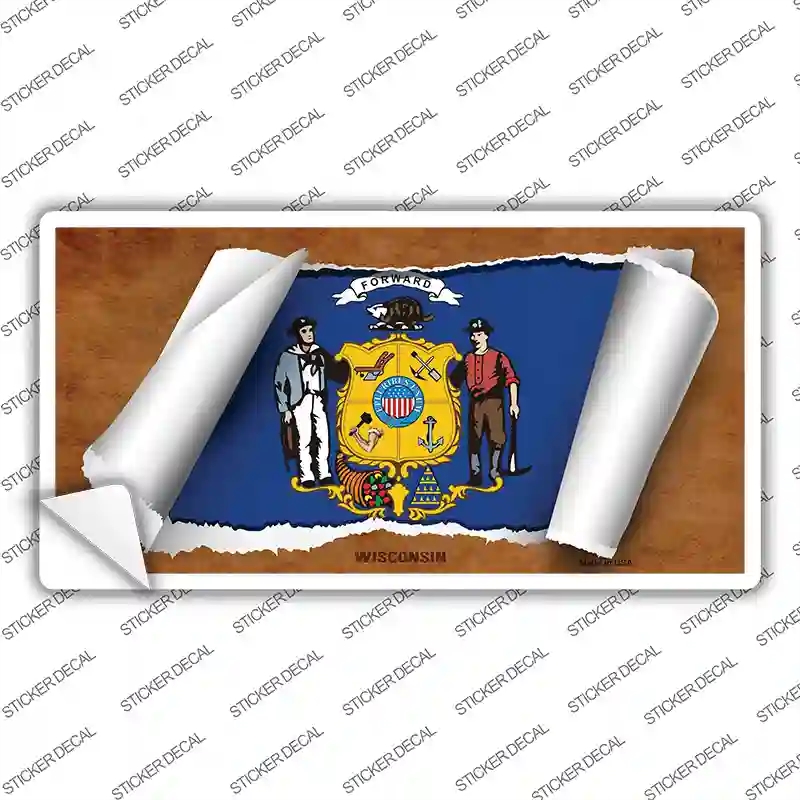 LP-9055s-L Wisconsin Flag Scroll Novelty Sticker Decal - Large