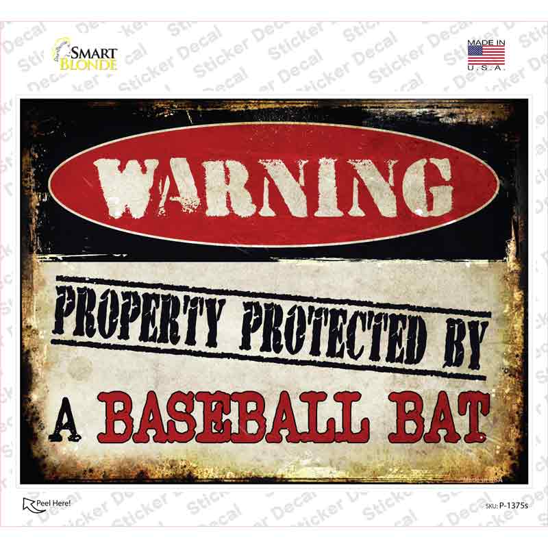 P-1375s-M Baseball Bat Novelty Rectangle Sticker Decal - Medium