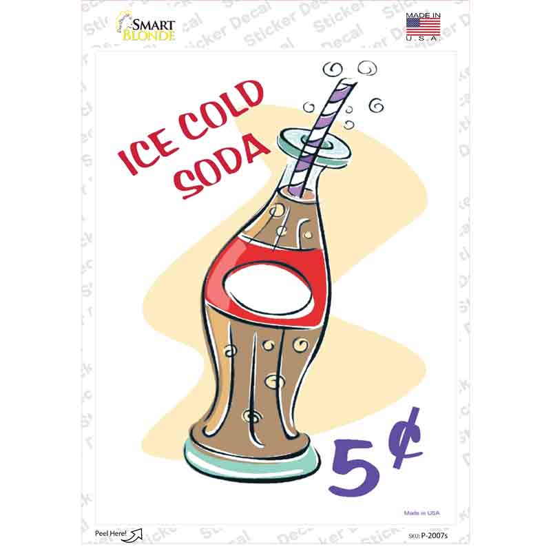 P-2007s-M Ice Cold Soda Novelty Rectangle Sticker Decal - Medium