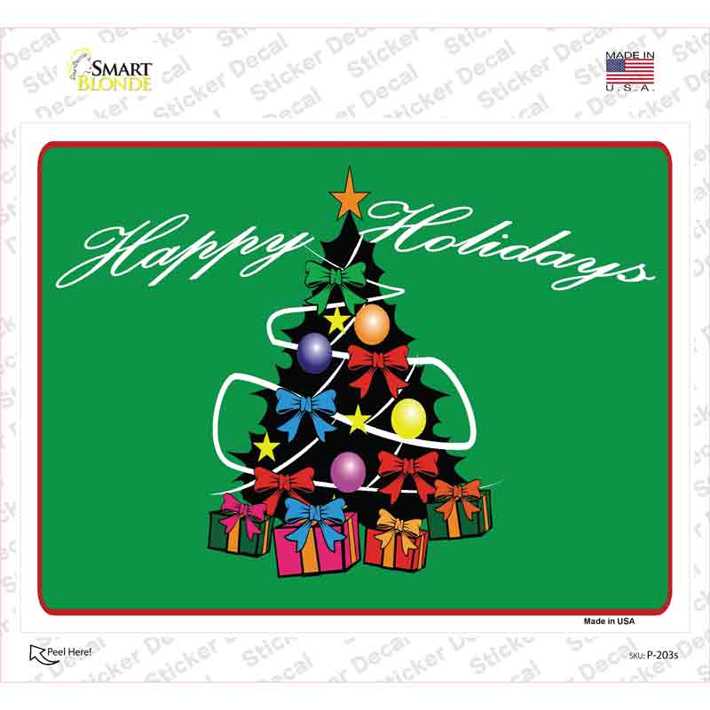 P-203s-M Happy Holidays Tree Novelty Rectangle Sticker Decal - Medium